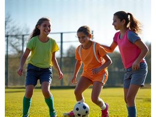 Crianças felizes a jogar futebol, ambiente lúdico