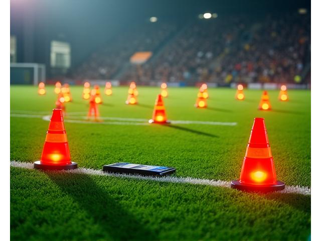 Cones de agilidade eletrónicos e barreiras de treino.
