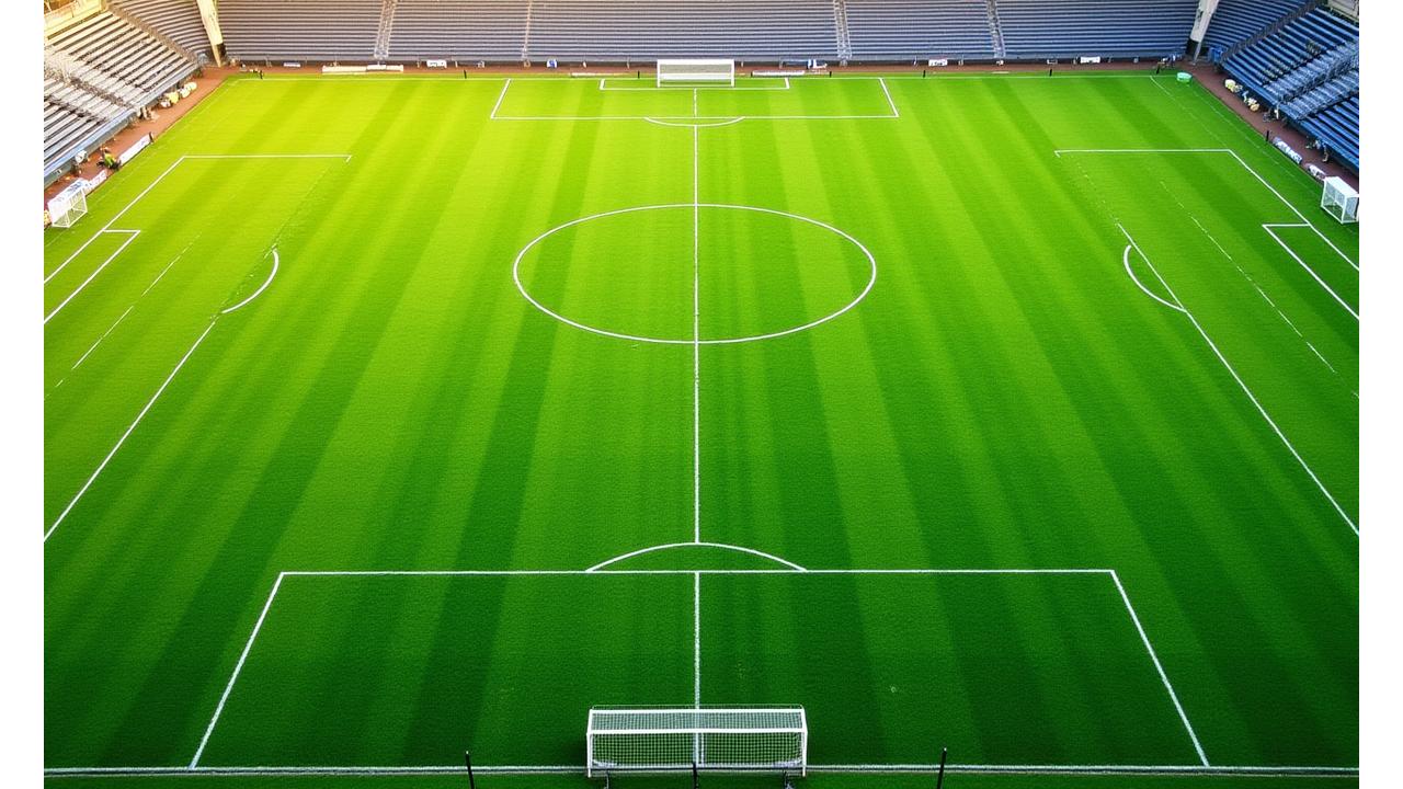 Vista aérea de um campo de futebol de relva natural principal da academia