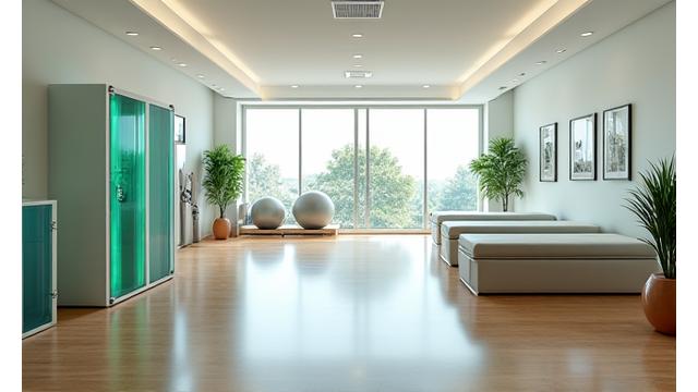 Sala de fisioterapia e recuperação com equipamentos