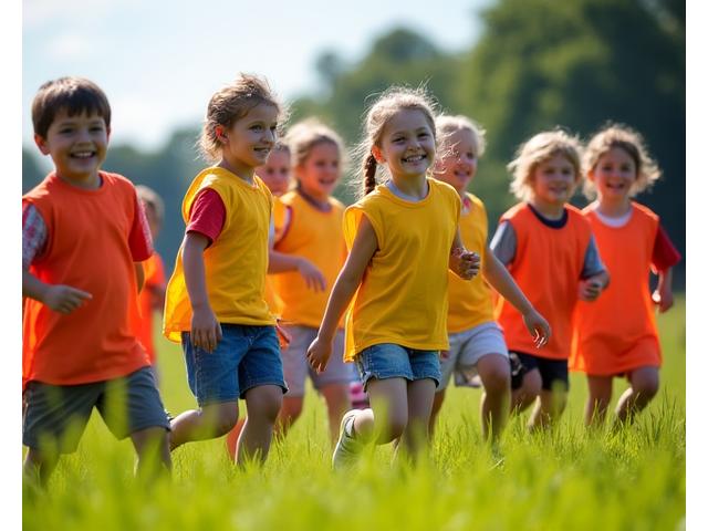 Crianças a participar em exercícios divertidos de futebol numa clínica de verão