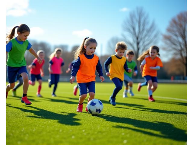 Grupo de crianças e adolescentes a treinar futebol em campo