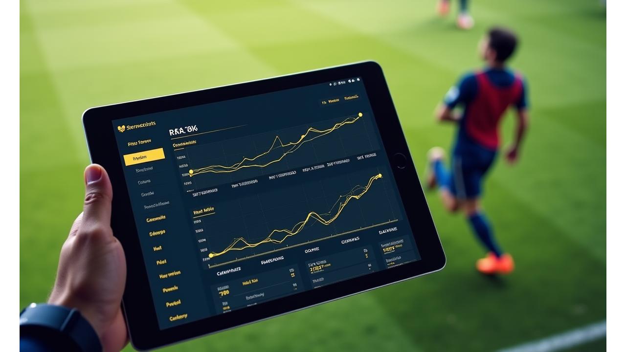 Dashboard interativo mostrando métricas de desempenho de um jogador de futebol com gráficos de velocidade e resistência