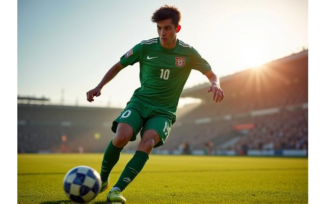 João Silva, jovem jogador de futebol, em ação num relvado.