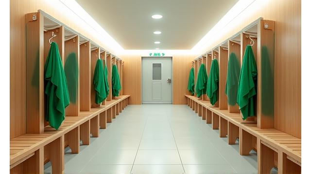 Balneários modernos e limpos da academia de futebol