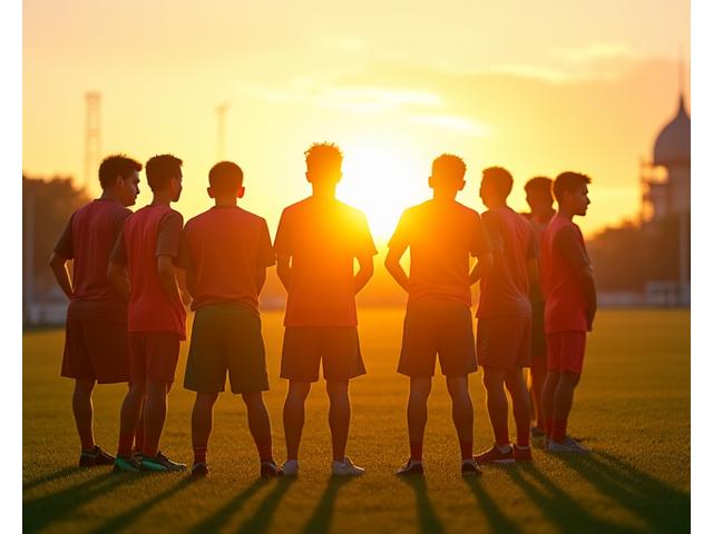 Grupo de jovens jogadores de futebol a celebrar com a bandeira de Portugal no alto